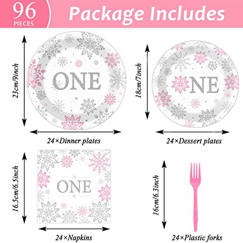 ZOIIWA Winter Onederland Snowflake Birthday Party Supplies for Baby Girls - 24 Guests