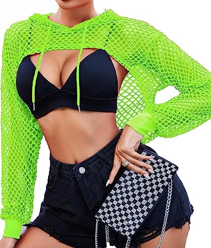 Avidlove Mesh Crop Top Hoodie - Women's Rave Festival Club Party Top