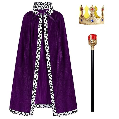 Kids and Adults IMEKIS King Prince Costume Set: Cloak, Crown, and Scepter for Halloween and Birthday Parties