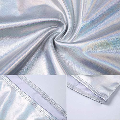 Fenyong Women's Metallic Shiny Off-Shoulder Crop Top & Silver Skirt Set