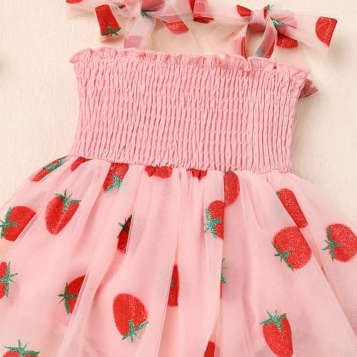 IMEKIS Boho Strawberry Romper Tulle Dress with Headband for Baby Girl Summertime Fotos