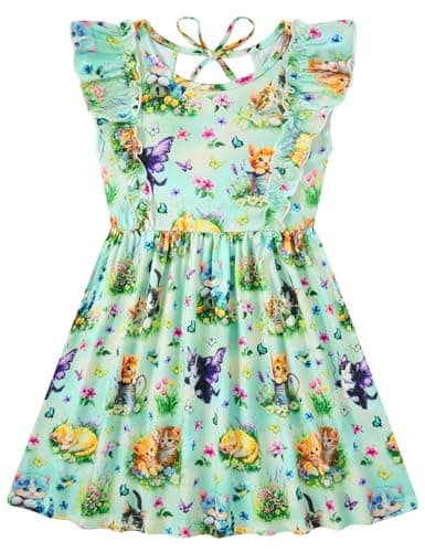 RAISEVERN Summer Ruffle Sleeve Dress for Toddler Girls 2-6T