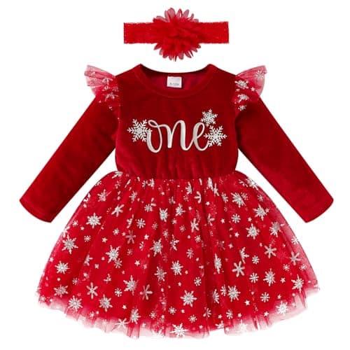 GRNSHTS Baby Girl Snowflake Velvet Dress with Hairband for Winter