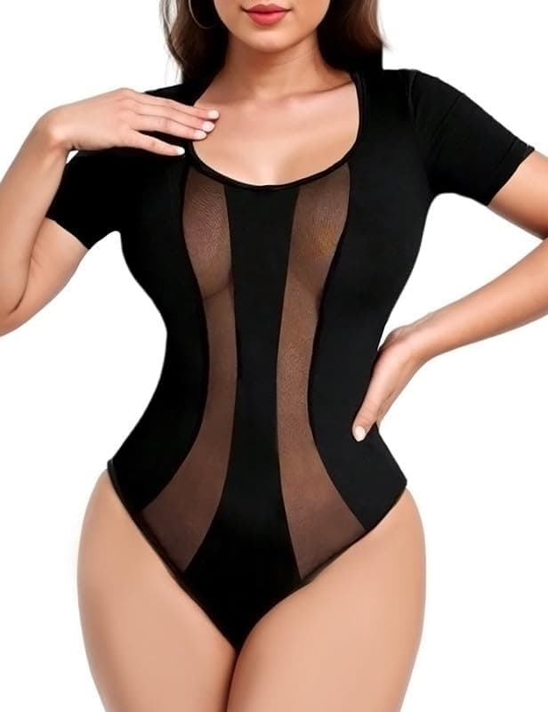 UEOIOW Women's Sheer Mesh Rhinestone Bodysuit Tops