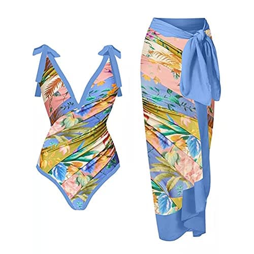 IMEKIS Women’s Floral Print Bikini Set with Wrap Skirt