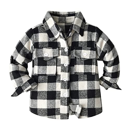 Toddler Kids Flannel Shirt Jacket Plaid Long Sleeve Lapel Button Down Shacket