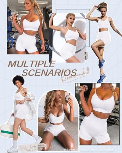 HORISUN Women's Workout Sets: 2 Piece Gym Outfits with High Waisted Shorts and Padded Sports Bra