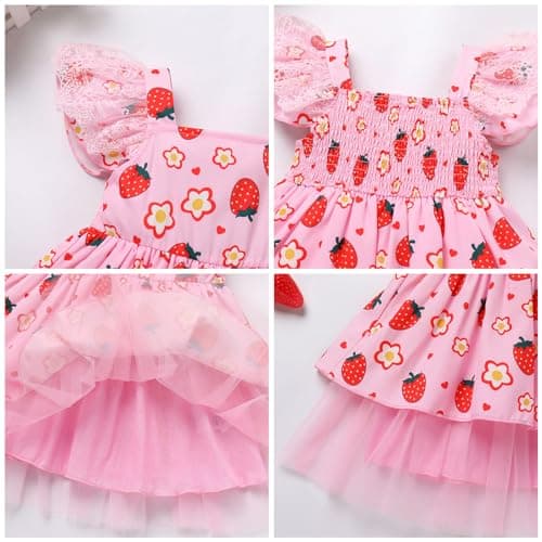 IMEKIS Toddler Strawberry Birthday Tulle Dress