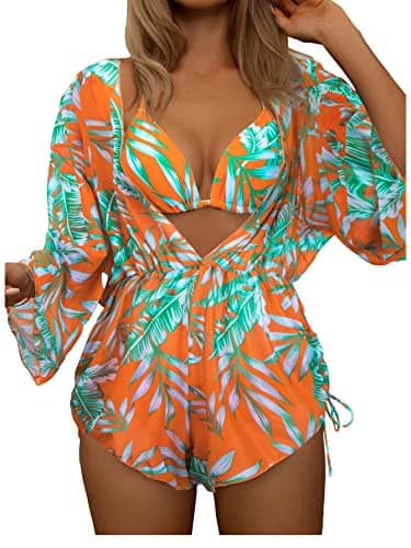 Women's 3 Piece Swimsuit Set with Sheer Mesh Cover Up