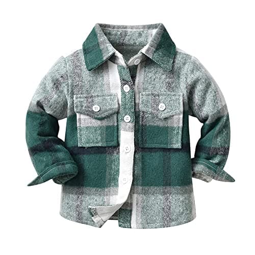 Toddler Kids Flannel Shirt Jacket Plaid Long Sleeve Lapel Button Down Shacket