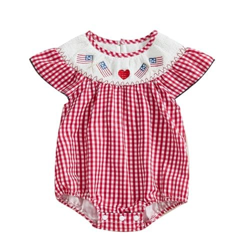 Amiblvowa Baby Girl 1st Birthday Sleeveless Embroidery Smocked Romper