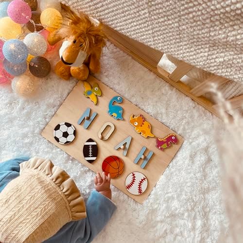 Personalized Name Puzzle for Kids - Custom Wooden Puzzle for Baby Easter Gifts with Engraved Text - Perfect 1st Birthday Gift for Toddler Boys and Girls