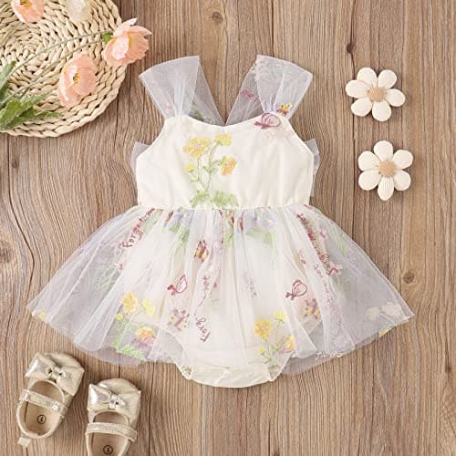 Newborn Baby Girl 1st Birthday Floral Lace Romper Dress for Cake Smash Photo Shoot