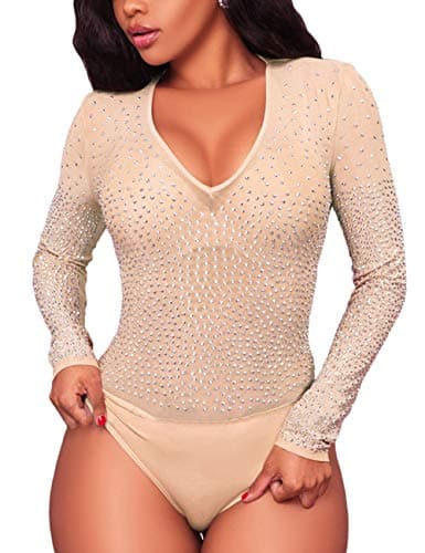 Sheer Mesh Long Sleeve Bodysuit for Women