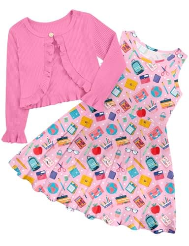 Goodstoworld Toddler Girl Fall Outfits: Sleeveless Dresses & Long Sleeve Cardigan 2-8T