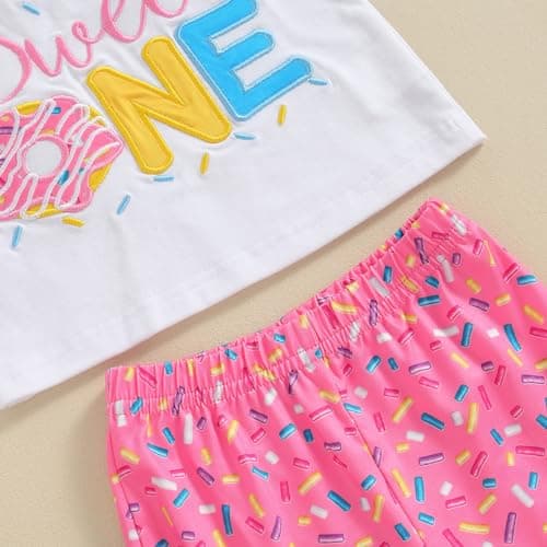 3Pcs Baby Girl Birthday Outfit Sweet One Two Short Sleeve T-Shirt Tops Bell Bottom Pants Set