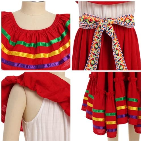 Traditional Mexican Embroidered Floral Dress for Toddler Girls 4-10T