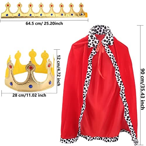 4-Pack Kids King Costume Set: Red & Blue Cape Crown Sheriff's Kids Halloween Cosplay