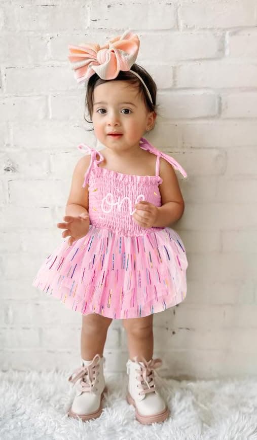 Cute 1-Year-Old Tulle Romper for Baby Girl Birthday Cake Smash