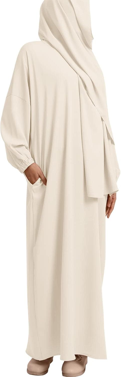 Women Muslim Abaya Modest Solid Prayer Dress with Hijab Islamic Dubai Middle East Dubai Turkey Kaftan Outfit