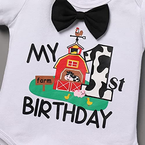 IMEKIS Baby Boys Farm Animals 1st Birthday Cake Smash Outfit with Suspenders Shorts