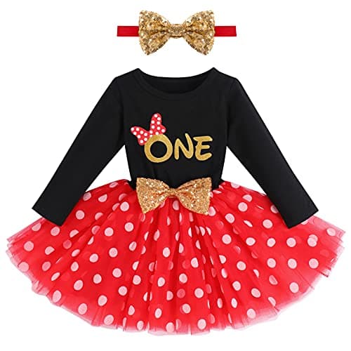 ODASDO My 1st / 2nd / 3rd Birthday Toddler Long Sleeve Tutu Dress & Bowknot Headband Set