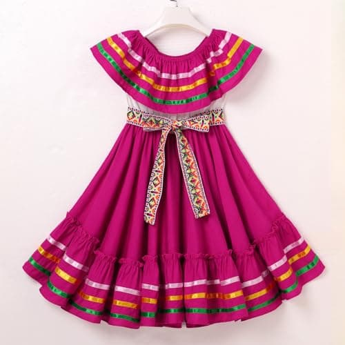 Traditional Mexican Embroidered Floral Dress for Toddler Girls Fiesta Birthday Outfit 4-10T