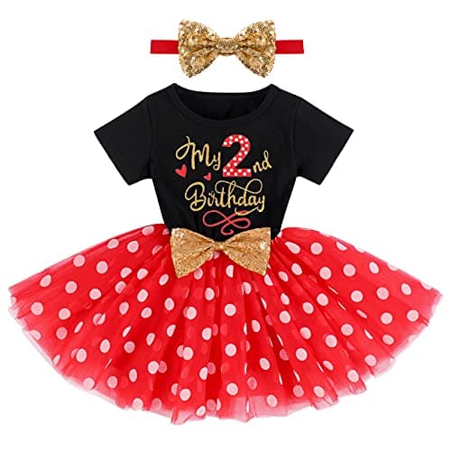 IMEKIS Baby Girls 1st & 2nd Birthday Outfit with Dress & Tutu Set