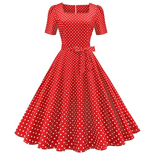 IMEKIS Womens 1950s Vintage Polka Dots Audrey Hepburn Dress