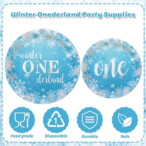 Onederland Blue Snowflake Plates & Napkins for Boy's 1st Birthday