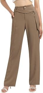 Women High Waist Casual Straight Leg Long Dress Pants Business Office Wide Leg Trousers with Pockets