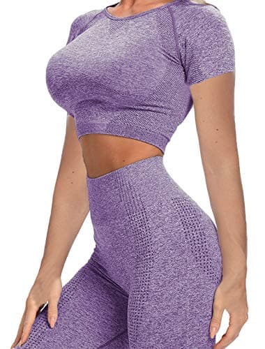 YOFIT Women's Seamless High-Waist Yoga Leggings & Long Sleeve Crop Top Set