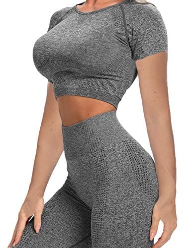 YOFIT Women's Seamless High-Waist Yoga Leggings & Long Sleeve Crop Top Set