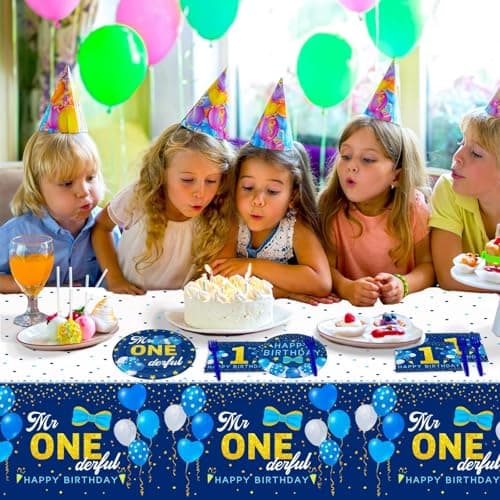Mr Onederful Boy's 1st Birthday Blue Decorations & Tableware Kit