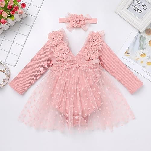 Baby Girl 1st Birthday Romper Dress with Headband