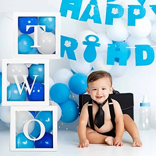 Keencopper 1st Birthday Decorations - 3 Pcs Balloon Boxes, Clear Blocks, Letter Props