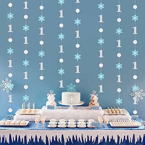 Fangleland Blue Glitter Snowflake First Birthday Garland
