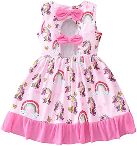 Popshion Sleeveless Back Bowknot Dress for Toddler Girls 1-7 Years Summer Birthday Party Clothes