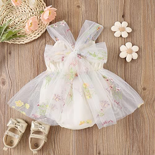 Newborn Baby Girl 1st Birthday Floral Lace Romper Dress for Cake Smash Photo Shoot