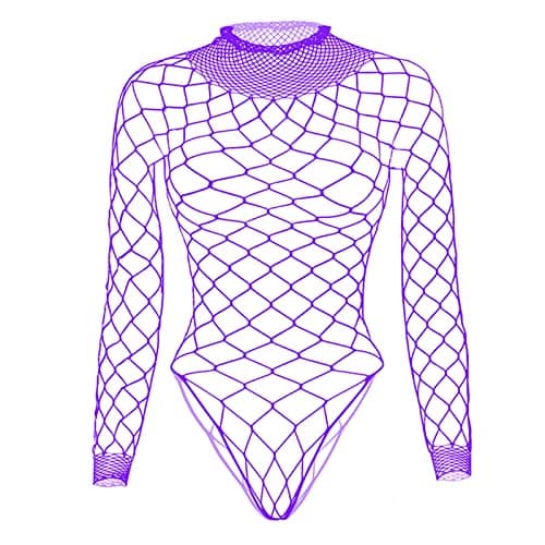 Tosmifairy Women's Stretch Fishnet Mesh Long Sleeve Rave Romper Body Suit