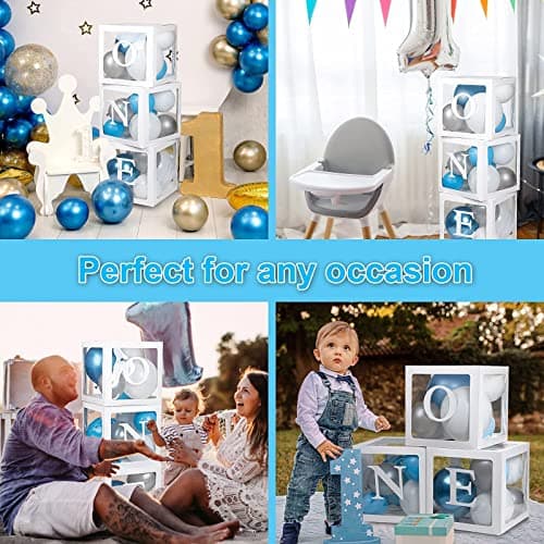 Keencopper 1st Birthday Decorations - 3 Pcs Balloon Boxes, Clear Blocks, Letter Props