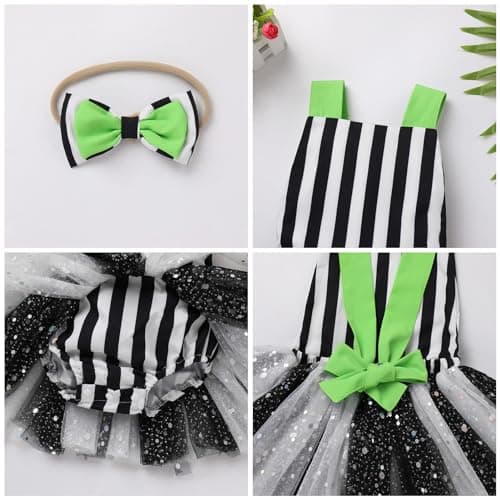 Baby Girls Black and White Striped Tutu Dress Halloween Costume with Headband