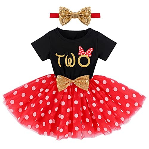 IMEKIS Baby Girls 1st & 2nd Birthday Outfit with Dress & Tutu Set