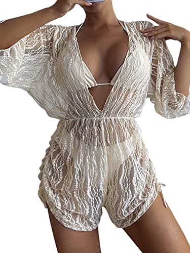 Women's 3 Piece Swimsuit Set with Sheer Mesh Cover Up