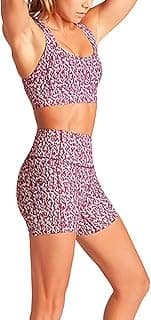 Women Seamless Yoga Outfits 2 Piece Workout Set Racerback Crop Top Leopard Sprots Bra High Waisted Shorts Pants Stretch Tummy Control Yoga Shorts Fitness Athletic Running Gym Clothes Activewear Leopard Purple L