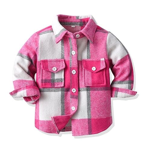 Toddler Kids Flannel Shirt Jacket Plaid Long Sleeve Lapel Button Down Shacket