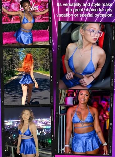 EVELUST Metallic Holographic Strappy Bikini Top & Skirt Set