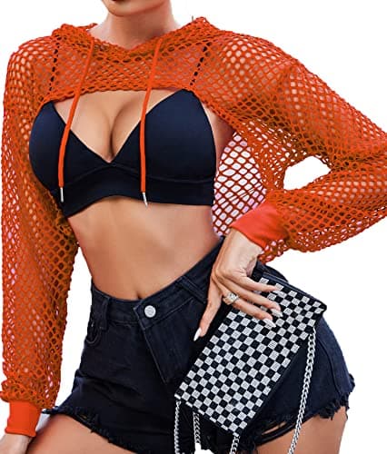 Avidlove Mesh Crop Top Hoodie - Women's Rave Festival Club Party Top
