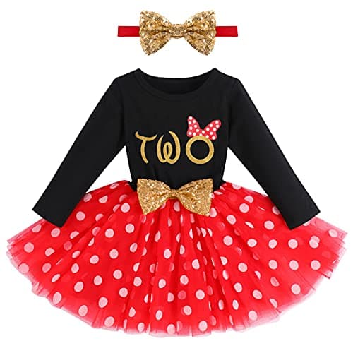 ODASDO My 1st / 2nd / 3rd Birthday Toddler Long Sleeve Tutu Dress & Bowknot Headband Set
