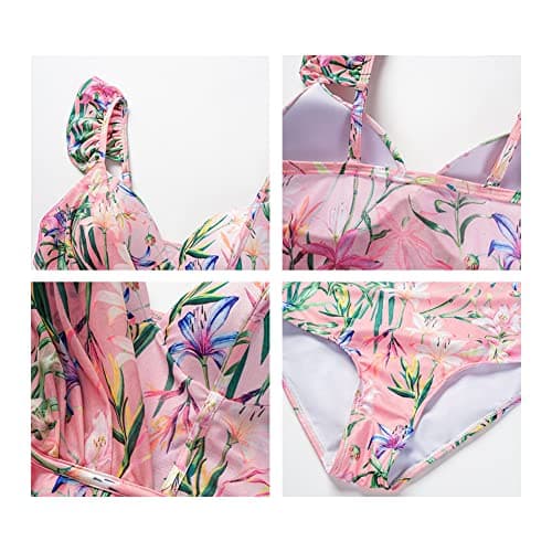 Women's One Piece Swimsuit with Floral Sarong Cover Up and Tummy Control